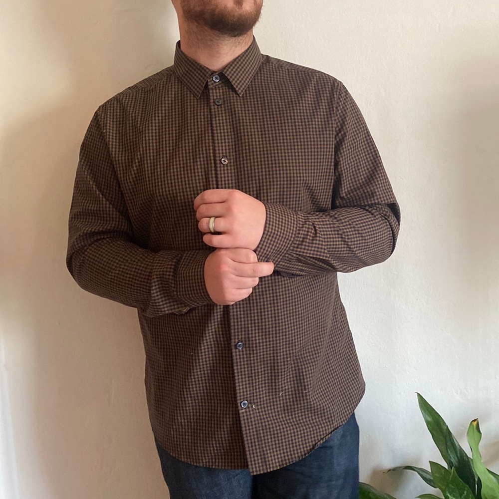 Brown and Navy Gingham dress shirt